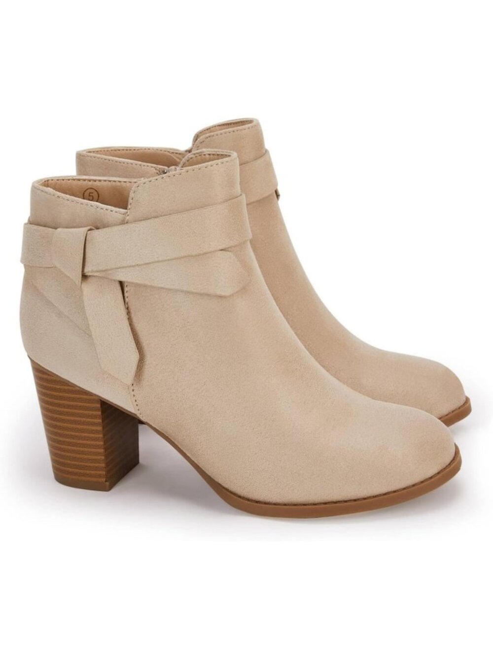 Women's Nude Tie Knot Chelsea Pump Ankle Boots Closed Toe Stacked Heel Booties